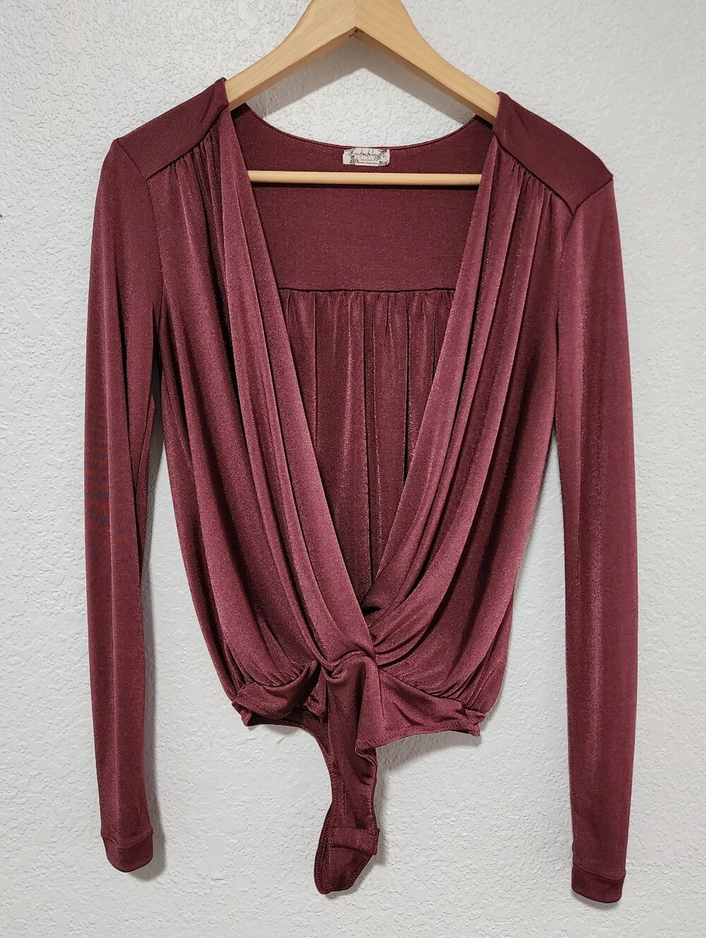 Free People Intimately Long Sleeve Bodysuit Deep V neckline Flowy Fit Small